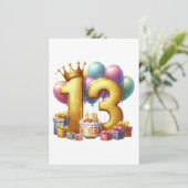 Goldener 13. Geburtstag Einladung (Stehend Vorderseite)
