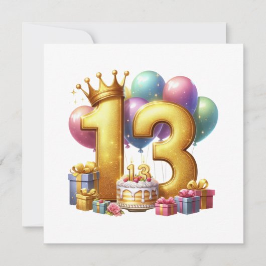 Goldener 13. Geburtstag Einladung (Vorderseite)