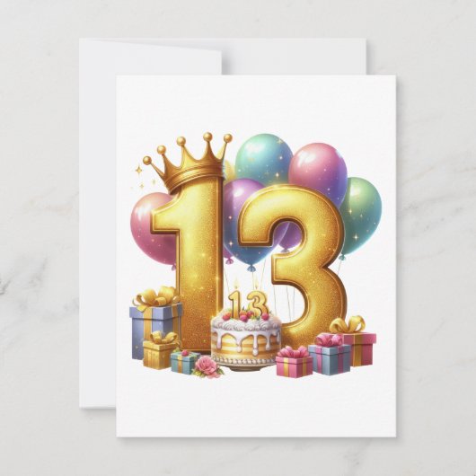 Goldener 13. Geburtstag Einladung (Vorderseite)