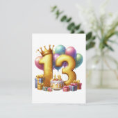 Goldener 13. Geburtstag Einladung (Stehend Vorderseite)