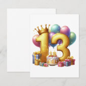 Goldener 13. Geburtstag Einladung (Vorne/Hinten)