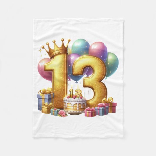 Goldener 13. Geburtstag Fleecedecke (Vorderseite)