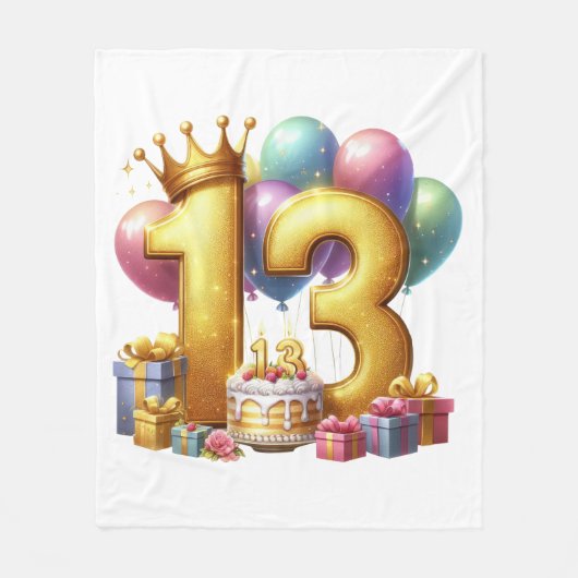 Goldener 13. Geburtstag Fleecedecke (Vorderseite)