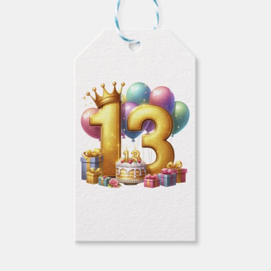 Goldener 13. Geburtstag Geschenkanhänger (Vorderseite)