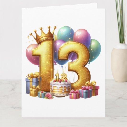 Goldener 13. Geburtstag Karte (Vorderseite)