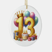 Goldener 13. Geburtstag Keramik Ornament (Rechts)