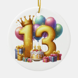 Goldener 13. Geburtstag Keramik Ornament