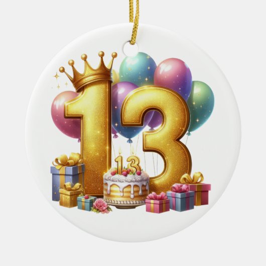 Goldener 13. Geburtstag Keramik Ornament (Vorne)