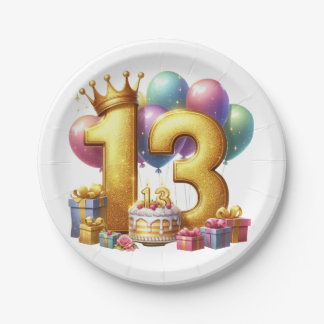 Goldener 13. Geburtstag Pappteller