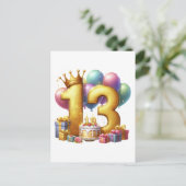 Goldener 13. Geburtstag Postkarte (Stehend Vorderseite)