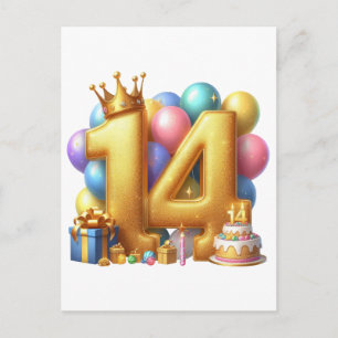 Goldener 14. Geburtstag Ankündigungspostkarte