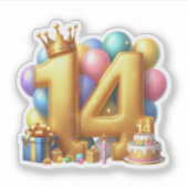 Goldener 14. Geburtstag Aufkleber (Vorderseite)