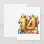 Goldener 14. Geburtstag Begleitkarte (Vorne/Hinten)