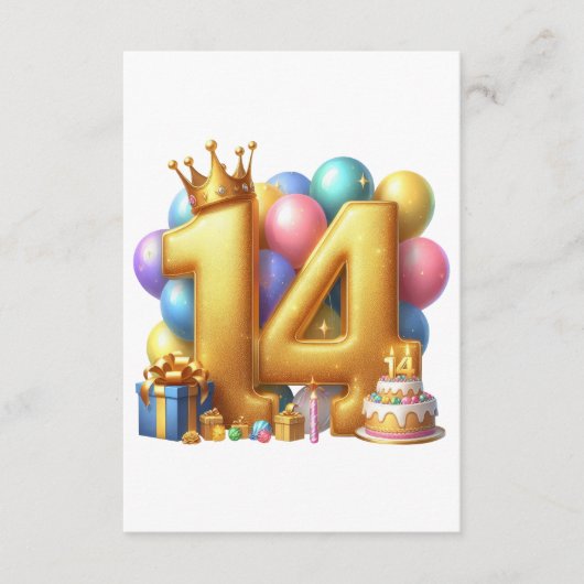 Goldener 14. Geburtstag Begleitkarte (Vorderseite)