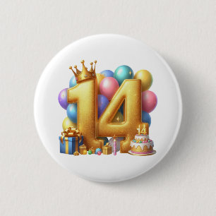 Goldener 14. Geburtstag Button
