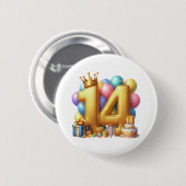 Goldener 14. Geburtstag Button (Vorne & Hinten)