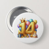 Goldener 14. Geburtstag Button (Vorne & Hinten)