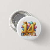 Goldener 14. Geburtstag Button (Vorne & Hinten)