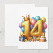 Goldener 14. Geburtstag Dankeskarte (Vorne/Hinten)