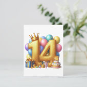 Goldener 14. Geburtstag Dankeskarte (Stehend Vorderseite)