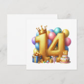 Goldener 14. Geburtstag Einladung (Vorne/Hinten)