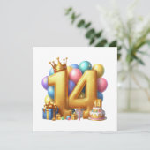 Goldener 14. Geburtstag Einladung (Stehend Vorderseite)