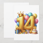 Goldener 14. Geburtstag Einladung (Vorne/Hinten)