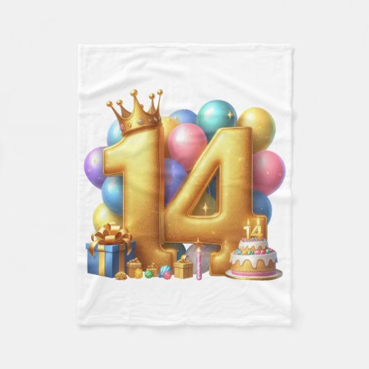Goldener 14. Geburtstag Fleecedecke (Vorderseite)