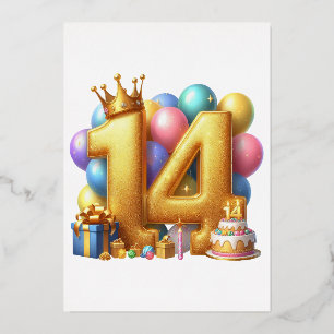 Goldener 14. Geburtstag Folieneinladung