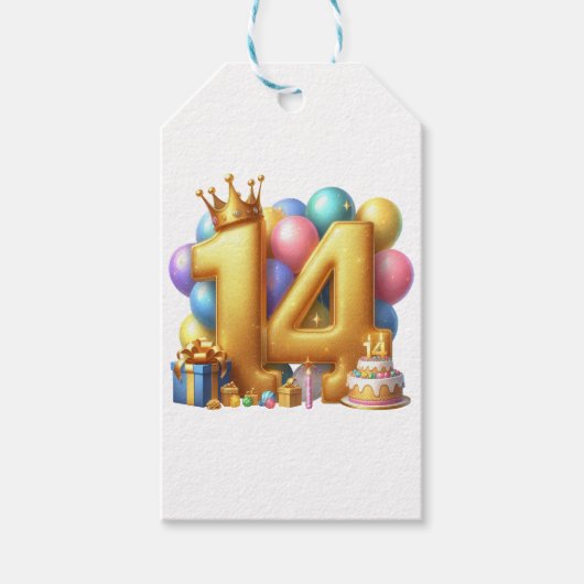 Goldener 14. Geburtstag Geschenkanhänger (Vorderseite)