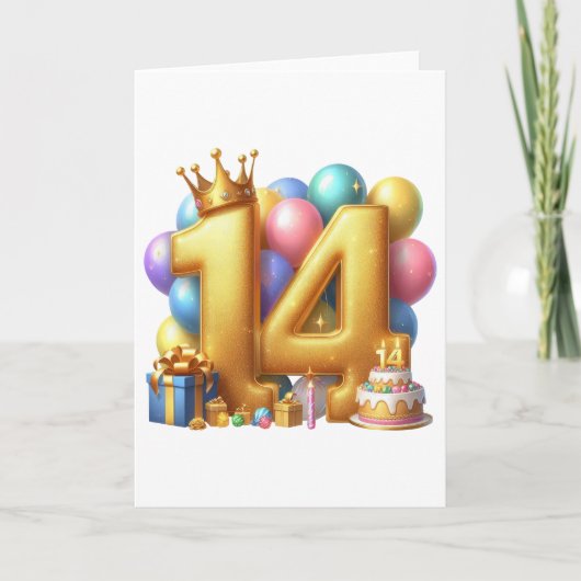 Goldener 14. Geburtstag Karte (Vorderseite)