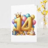 Goldener 14. Geburtstag Karte (Gelbe Blume)
