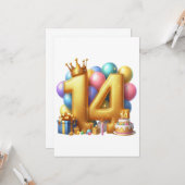 Goldener 14. Geburtstag Karte (Vorderseite/Rückseite Beispiel)