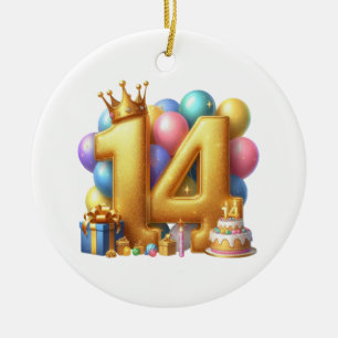 Goldener 14. Geburtstag Keramik Ornament