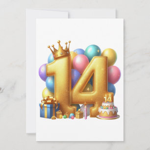 Goldener 14. Geburtstag Mitteilungskarte