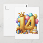 Goldener 14. Geburtstag Postkarte (Vorne/Hinten)