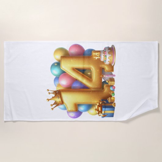 Goldener 14. Geburtstag Strandtuch (Vorderseite)
