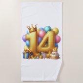 Goldener 14. Geburtstag Strandtuch (Vorderseite)