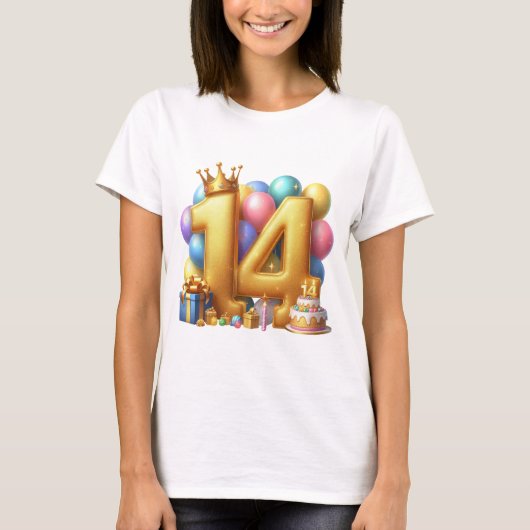 Goldener 14. Geburtstag T-Shirt (Vorderseite)