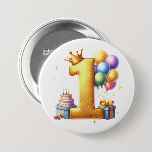 Goldener 1. Geburtstag Button (Vorne & Hinten)