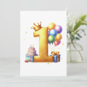 Goldener 1. Geburtstag Einladung (Stehend Vorderseite)