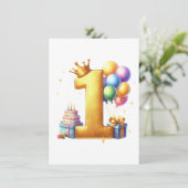 Goldener 1. Geburtstag Einladung (Stehend Vorderseite)