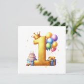 Goldener 1. Geburtstag Einladung (Stehend Vorderseite)
