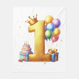 Goldener 1. Geburtstag Fleecedecke