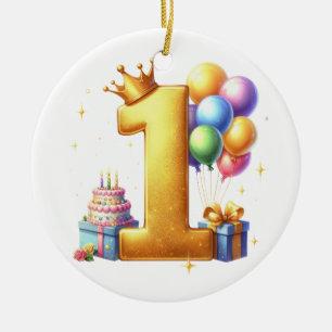 Goldener 1. Geburtstag Keramik Ornament