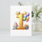 Goldener 1. Geburtstag RSVP Karte (Stehend Vorderseite)