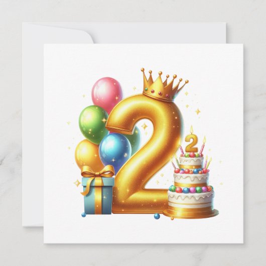 Goldener 2. Geburtstag Einladung (Vorderseite)