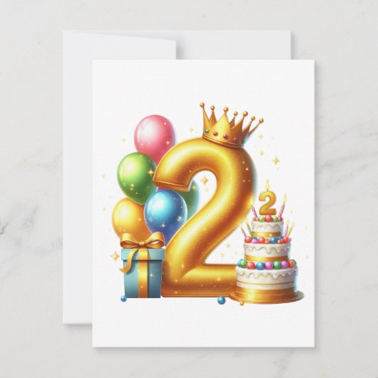 Goldener 2. Geburtstag Einladung (Vorderseite)