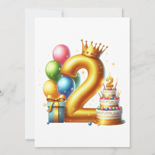 Goldener 2. Geburtstag Einladung (Vorderseite)