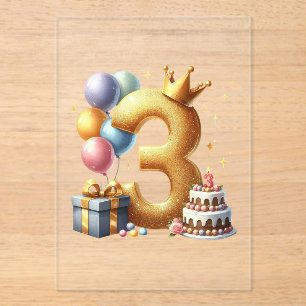 Goldener 3. Geburtstag Acryleinladungen